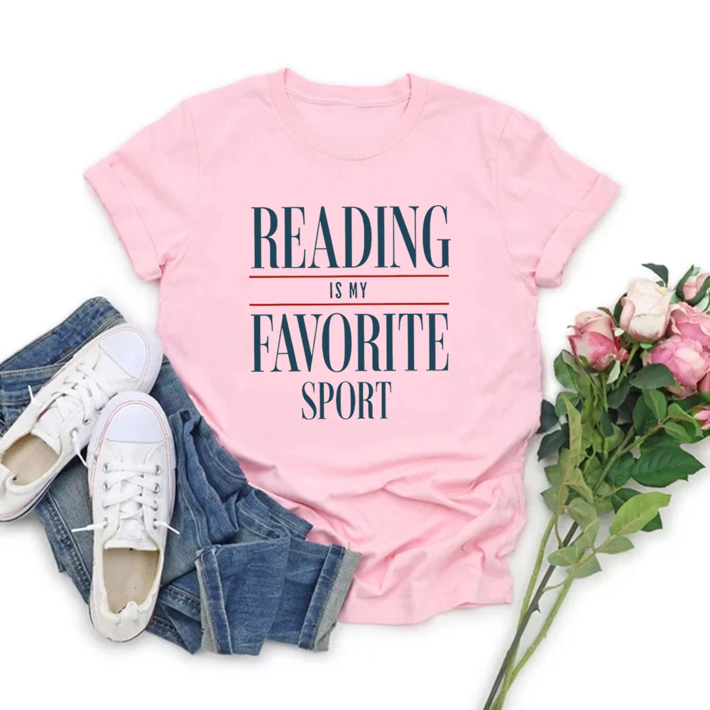 Reading Is My Favorite Sport T-Shirt Funny Book Lover Shirt Women Short Sleeve T-shirt Librarian Tees Book Lover Gift