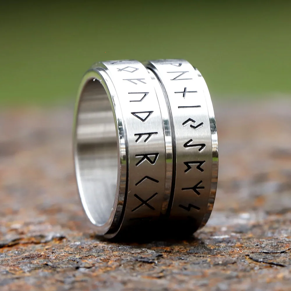 2023 NEW Rotatable Viking Rune Ring for Men Women 316L Stainless Steel Odin Letter Rings Couple Simple Amulet Jewelry Gifts