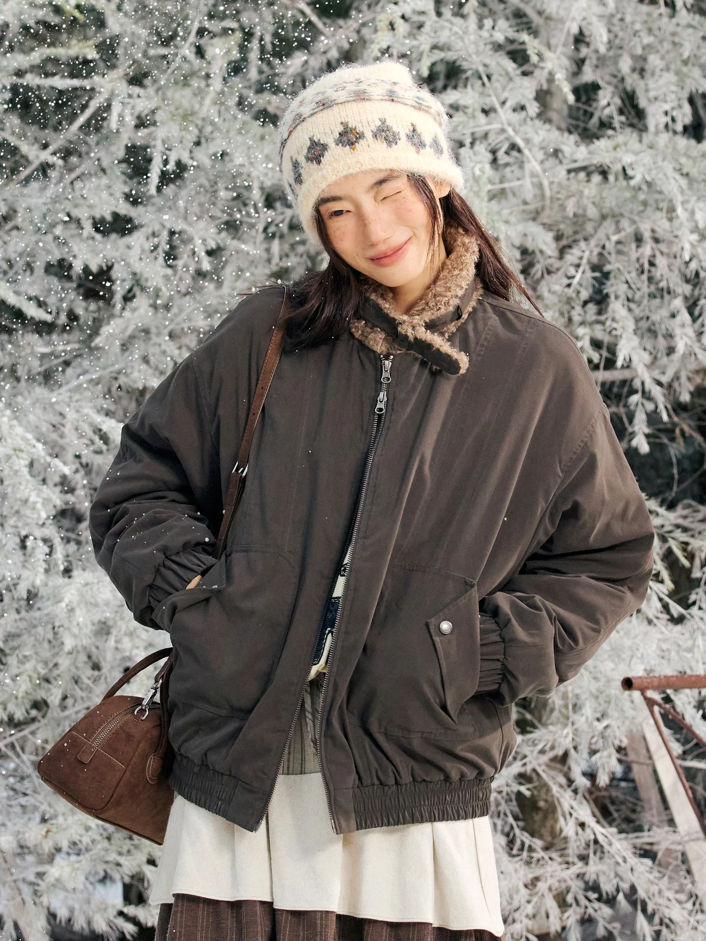 

Octopusme Retro Stand Collar Patchwork Cotton Jaet Women's ort Outerwear Autumn Winter Thiened Jaet Pure Color Zipper