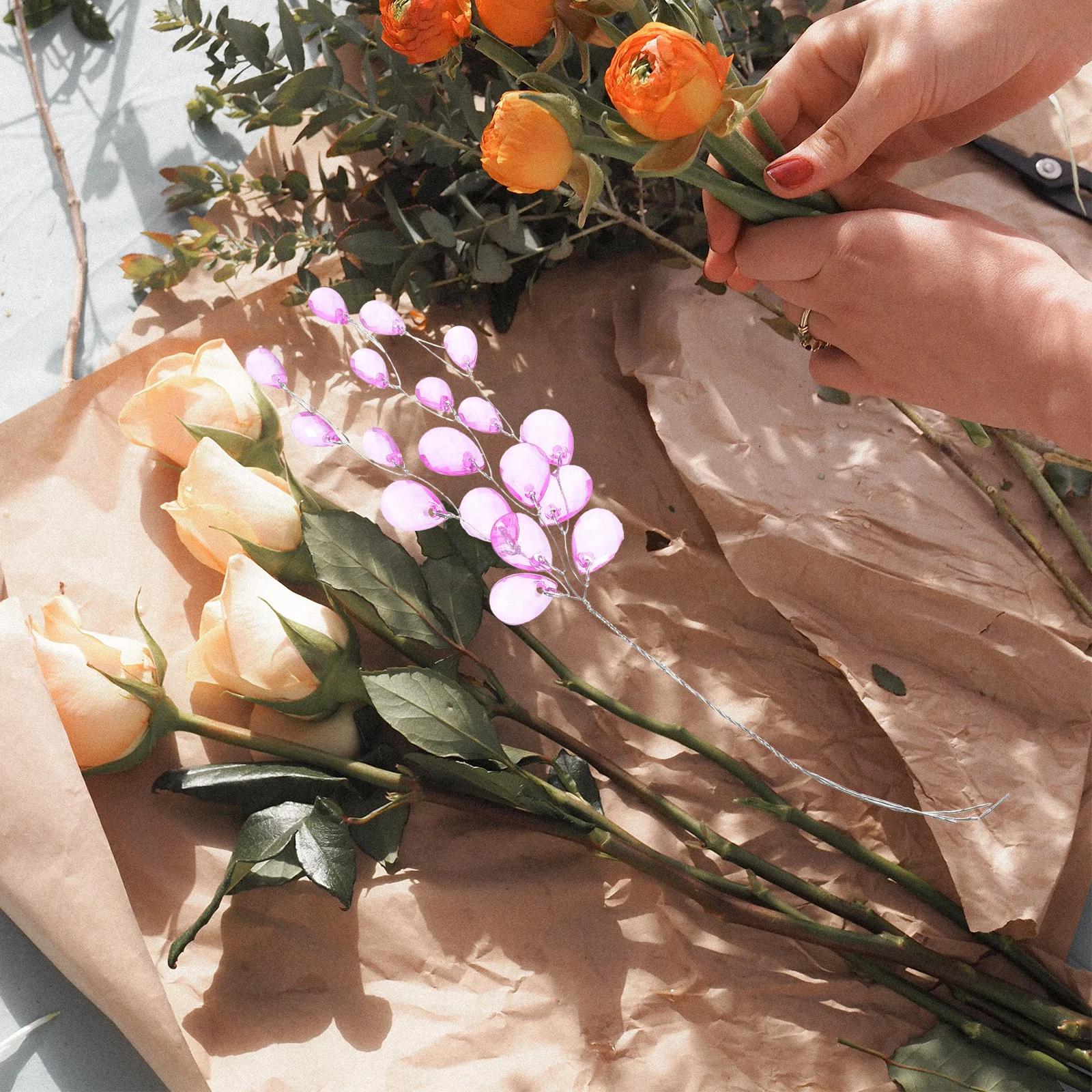 

50pcs Artificial Flower Stems White Translucent Acrylic Diy Craft Kit For Wedding Party Home Decor Arrangement