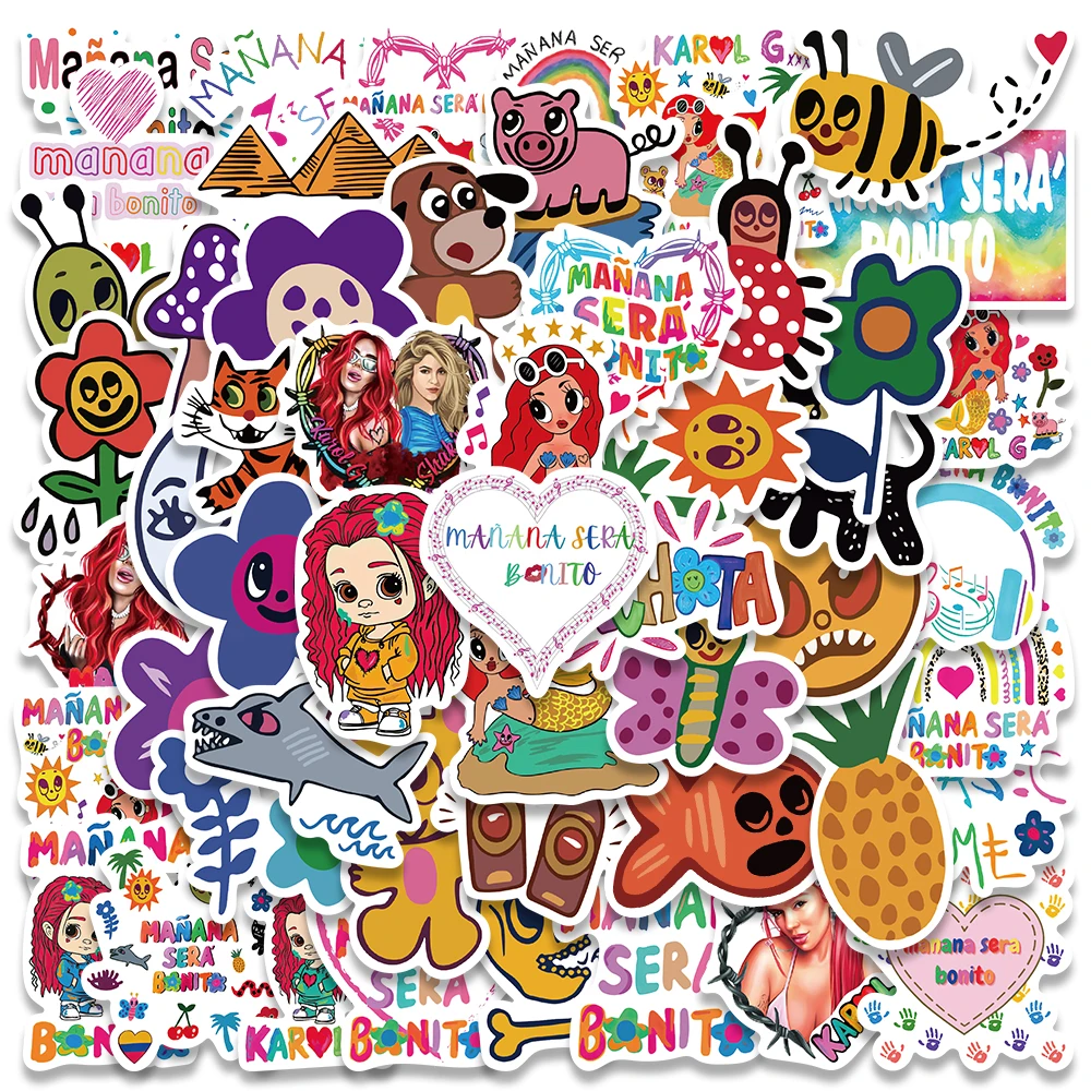 52pcs Manana Sera Bonito Singer Stickers Aesthetic Decals Laptop Luggage Guitar Skateboard Fridge Notebook Graffiti Sticker