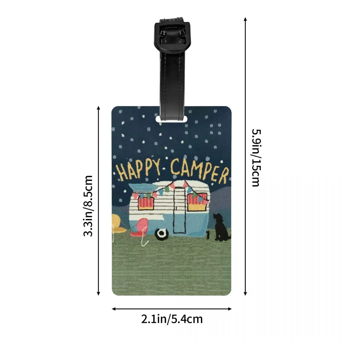 Etiqueta de identificación para equipaje de aventura, cubierta de privacidad para maleta de Camping, RV de dibujos animados, Happy Camper