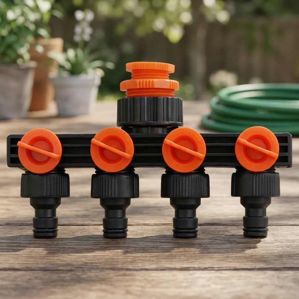 for Garden Irrigation 4 Way Distributor with Threaded For Tap Nipple Fit and Independent Outlet Control for Flexible Use