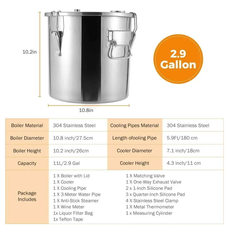 Alcohol Water Distiller Bottle 11L 22L DIY Moonshine Equipment Stainless Steel Brewing Machine Pump Whisky Wine Beer Dispenser