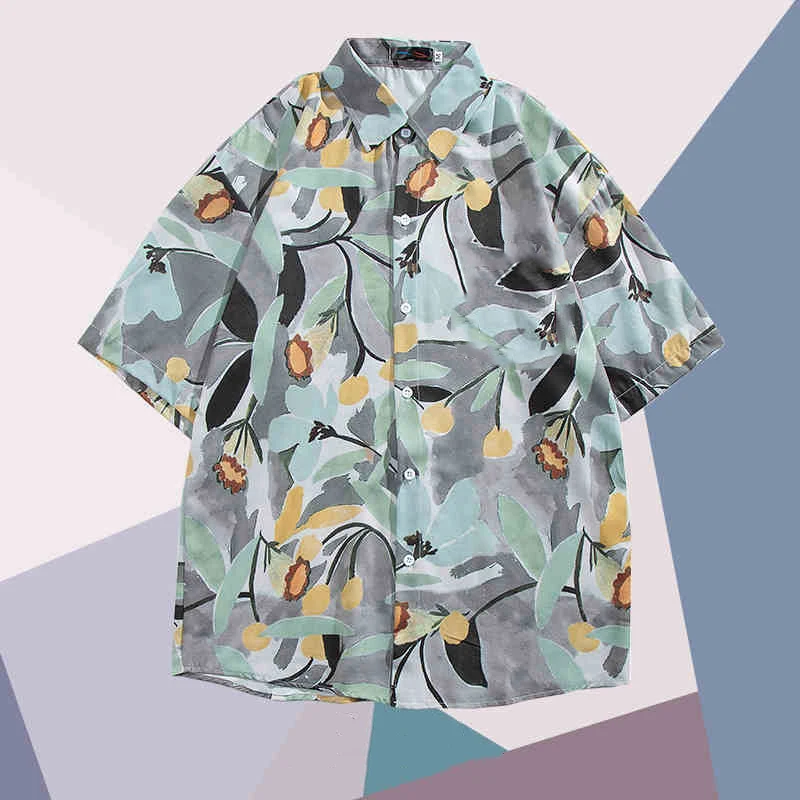2025 Summer New Black Blue Flowers Striped Men's Shirts Men's Simple Trend Printing Hawaiian Shirts Men's And Women's Beachwear