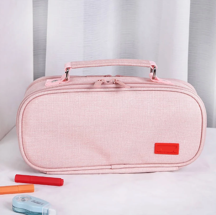 Pencil Bags Pastel Pink Pencil Case Durable Double Zipper School Supplies Organizer 2026 Kids Girls Office Stationery Storage