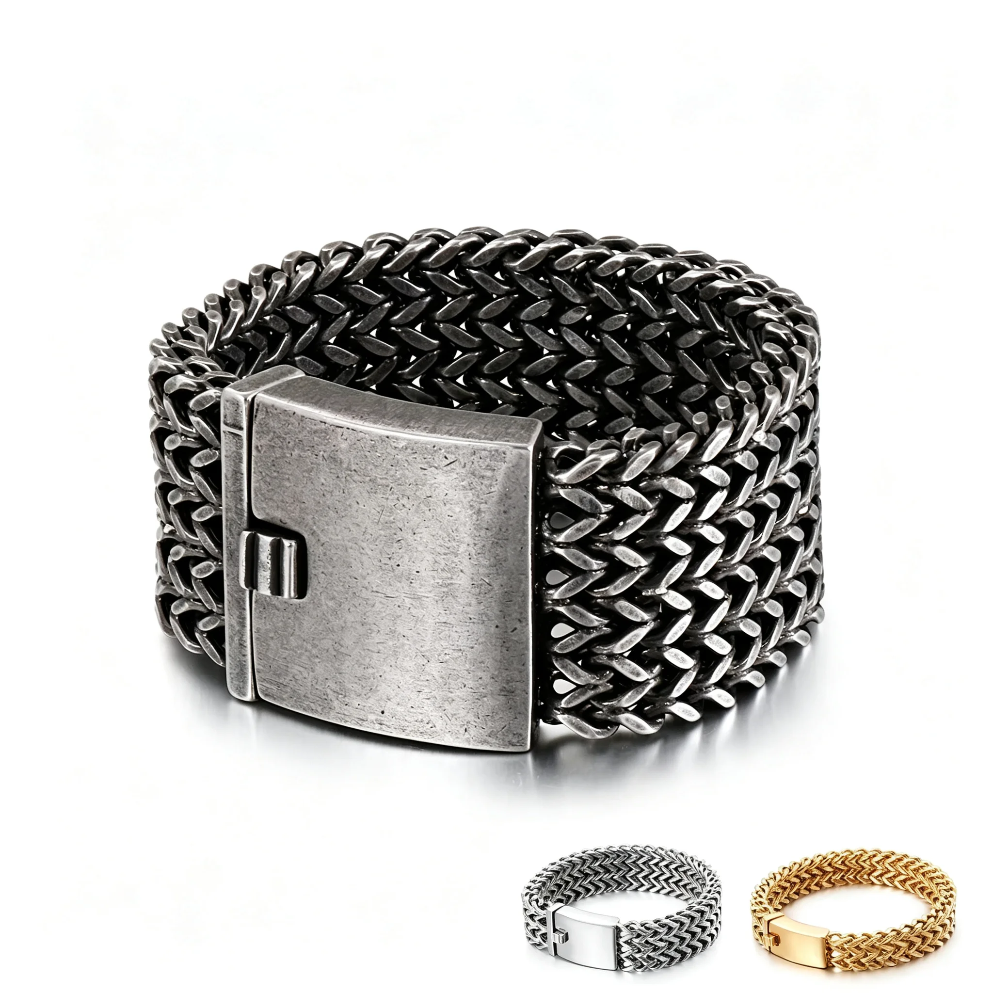 Fongten 30mm Mesh Link Chain Bracelet For Men Stainless Steel Mens Wrist Band Charm Bangle Bracelets Gold Silver Color Jewelry