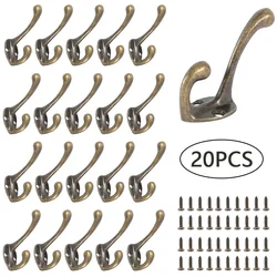 10/20Pcs Coat Hooks Wall Mounted Heavy Duty Dual Coat Rack Bronze Vintage Clothes Hanger With Screw for Door Coat Hooks Bathroom