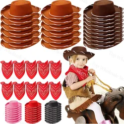 6-24 Set Cowboy Hats and Bandanas Bulk Western Themed Cosplay Costume Accessory Prop Party Supplies