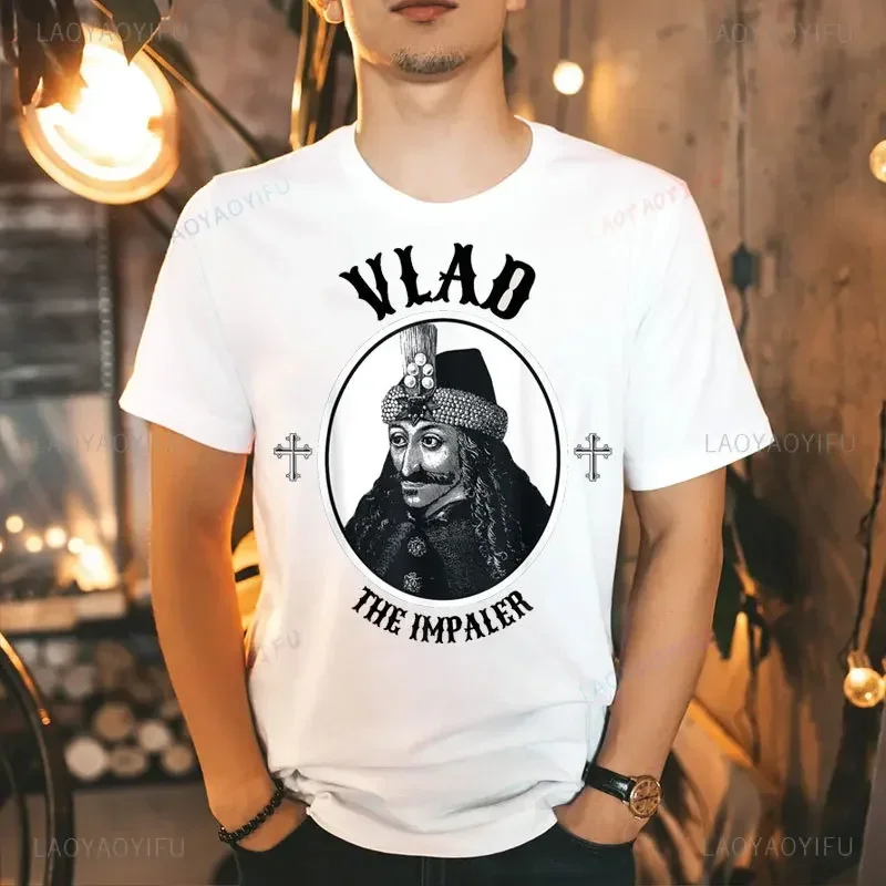 Vlad Dracula Tepes The Impaler Vampire Men Camisas Men Gothic Halloween Horror Movie Casual T-shirt High Quality Cotton Tee Tops