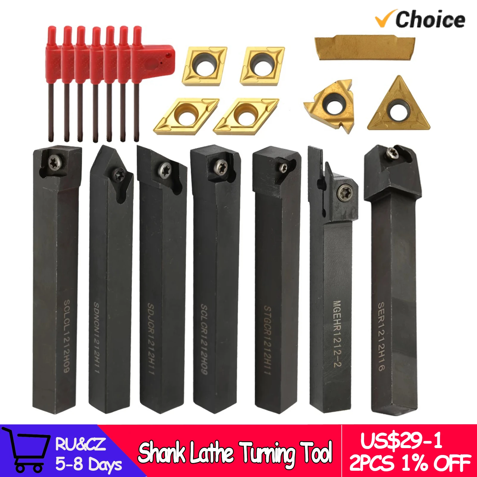 21pcs 12mm 10mm 8mm Shank Lathe Turning Tool Holder Boring Bar Lathe Tools Lathe Cutter Metal Turning Rod Holders and Inserts