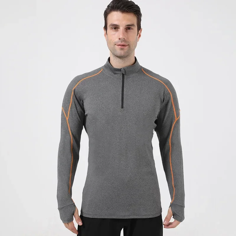 running workout gym jacket Autumn Winter zippered fitness long sleeve top men sports training high elastic tight fitting clothes