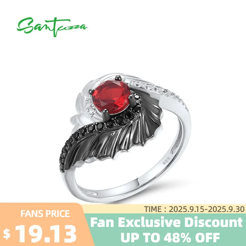 

SANTUZZA Silver Rings For Women Pure 925 Sterling Silver Sparkling Red & Black Wings White Cubic Zirconia Gorgeous Fine Jewelry