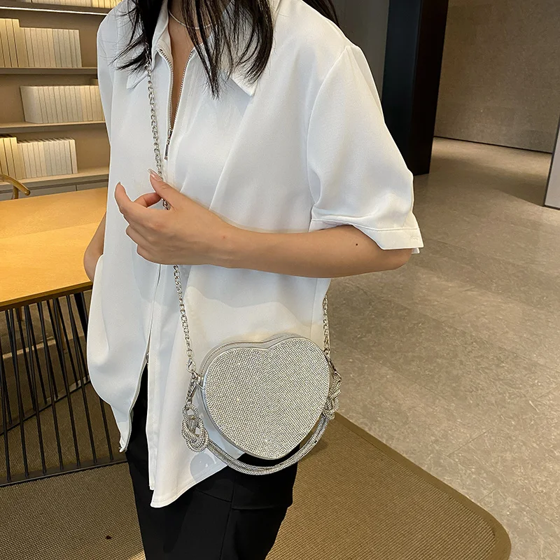 Knoten Griff Strass Abend Clutch Tasche Luxus Designer Kristall Diamanten Handtasche Geldbörse niedlichen Liebe Herz Umhängetasche Mini – Detail 18