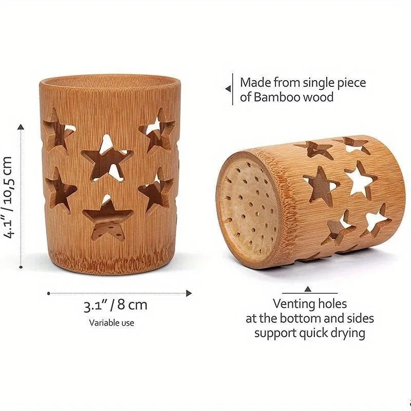 Bamboo Toothbrush Holder for Bathroom Toothbrush Cup with Drainage Quick Drying Bathroom Cup Toothpaste Holder Degradable Cup