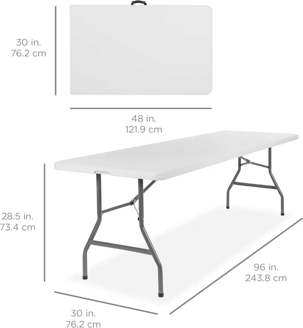 Best Choice Products 8ft Plastic Folding Table, Indoor Outdoor Heavy Duty Portable w/Handle, Lock for Picnic, Party