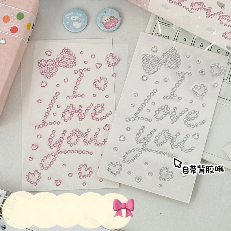 I LOVE YOU Rhinestone Sticker Love Heart Star Bling Decals for DIY Gift Wrapping Self-Adhesive Packing Labels for Card Packaging
