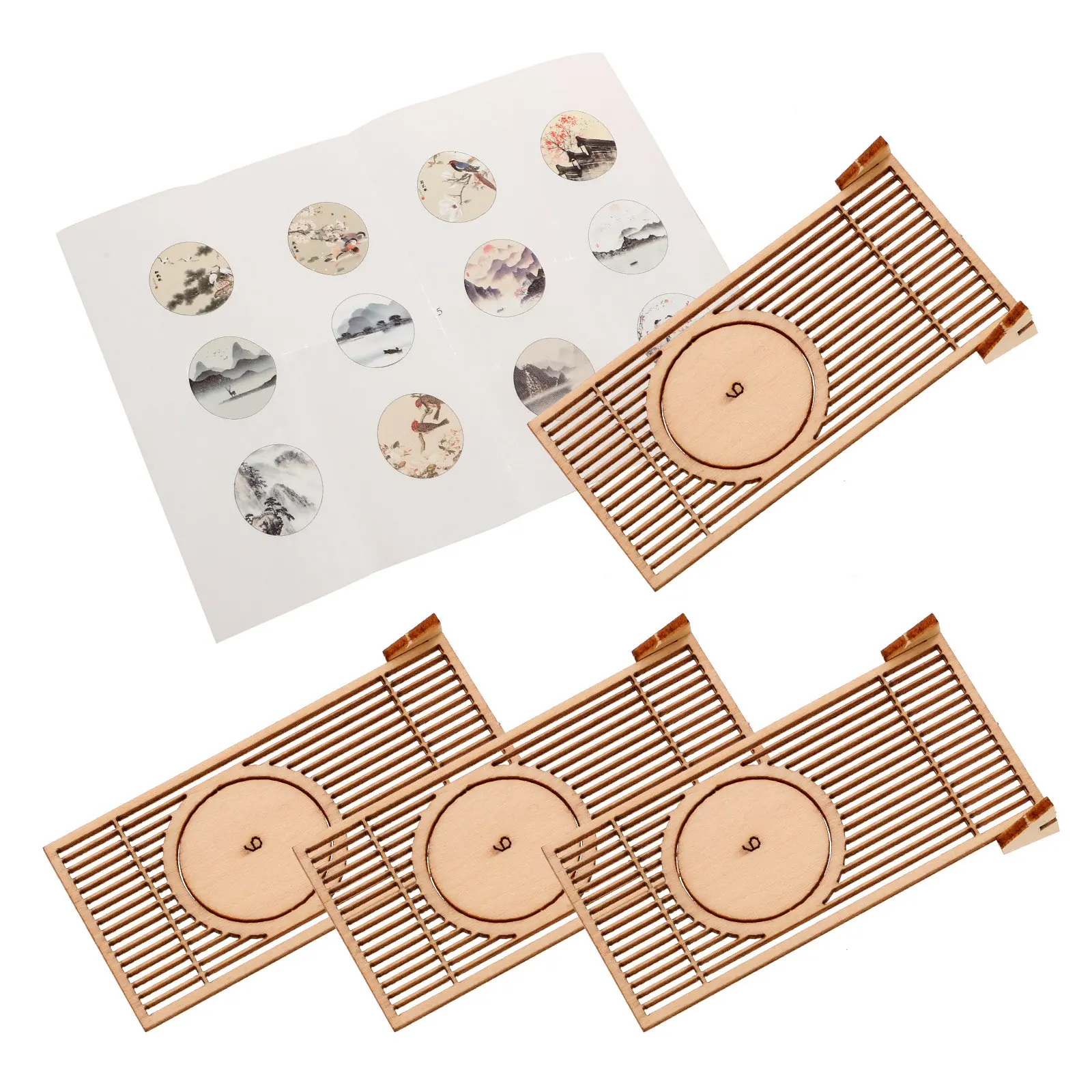 1Set Ancient Style Chinese Folding Screen DIY Miniature Panel Screen Sticker for Home Office Shop Decoration Room