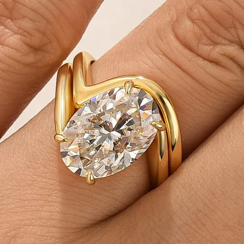 

Волнистое кольцо нестандартной формы из 14-каратного золота, 4,5 карата, 8*12 мм, овальные кольца с муассанитом для женщин, свадебная вечеринка, помолвка, ювелирные изделия на палец