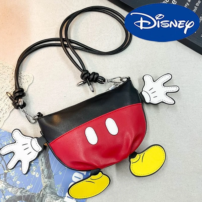

Disney Mickey Mouse Shoulder Bag Kawaii Cartoon Girls Pu Leather Messenger Bag Fashion Woman's Cosmetics Change Mobile Phone Bag