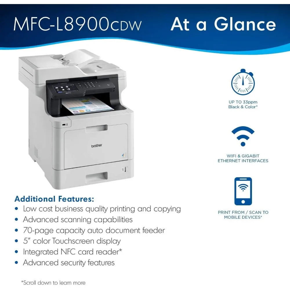 MFC-L8900CDW Business Color Laser All-in-One Printer, Replenishment Ready