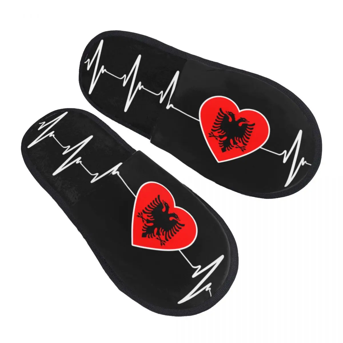 Custom Albanian Heartbeat Albania Flag Memory Foam Slippers Women Comfy Warm House Slippers