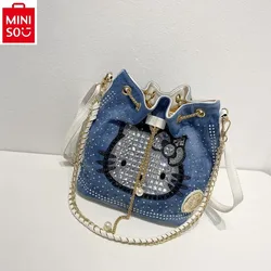 MINISO Sanrio Fashion Woven Diamond Chain Bag dla kobiet Hello Kitty Retro Wysokiej jakości torba na jedno ramię o dużej pojemności