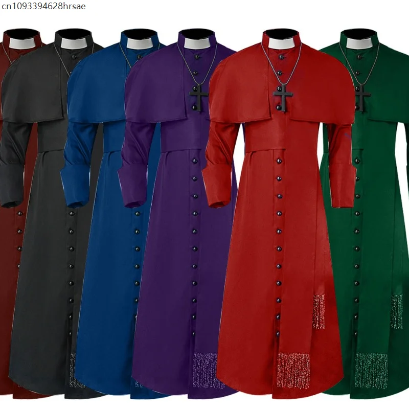 

2025 Clergy Men Cassock Priest Costume Bishop Roman Catholic Church Soutane Pope Pastor Father Mass Missionary Robes Outfit