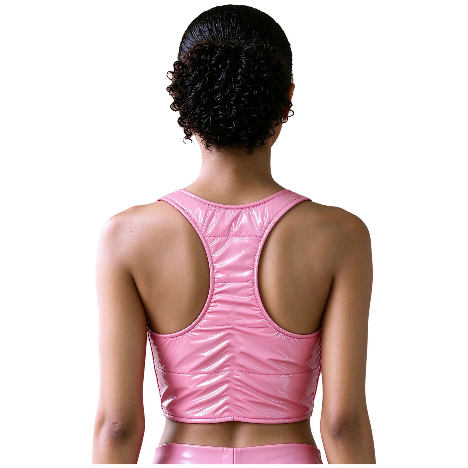 Women Water-resistant Quilted Vest V-neck Sleeveless Ruched Zipper Padded Crop Top for Casual Daily Life Party Music Festival