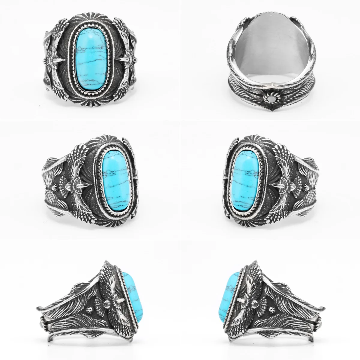 316L Stainless Steel Ring Gemstones Trendy Turquoise Men Rings Eagle Rock Punk for Male Boyfriend Jewelry Best Gift Dropshipping