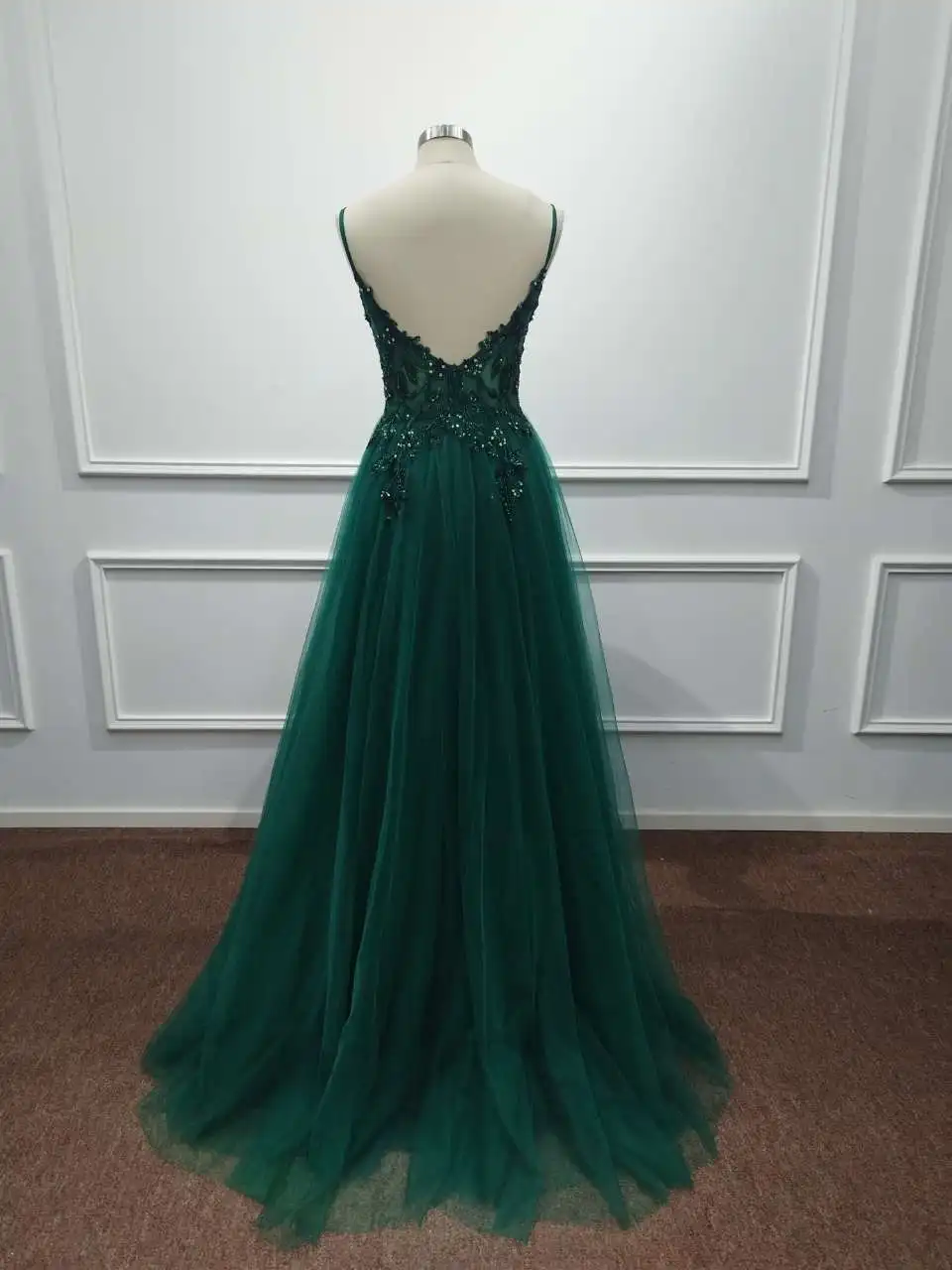 Sunnye New Fairy Dark Green Tulle Evening Dress Sparkly Lace Appliques Prom Dress Spaghetti Straps vestidos de fiesta فساتين سهر