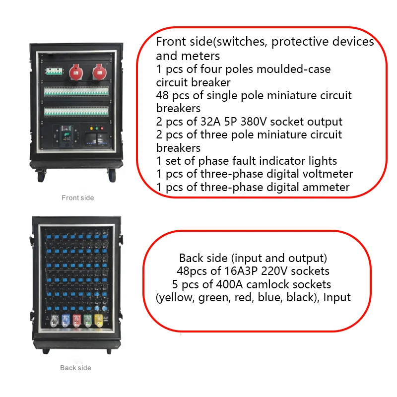 Golden Electric GD-48A Outdoor Distribution Box Camlock Plug 48 Sockets 16A 380V Three Phase Power Distributor