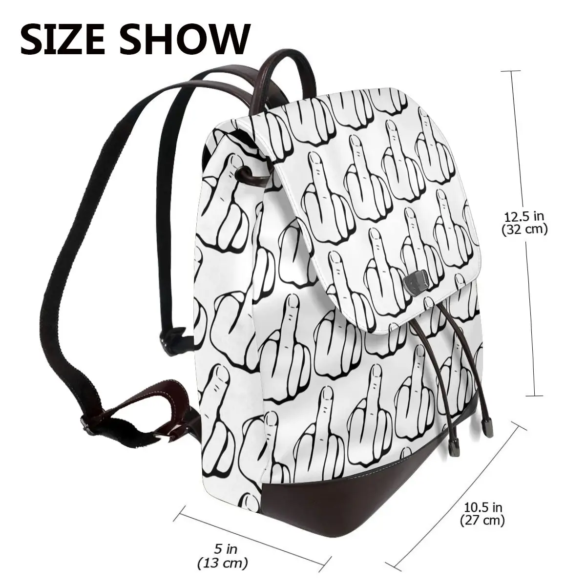 Hand Gesture Design Middle Finger Shows Middle Fingers Bookbag School Student Bags Hiking Travel Daypack Women Derma Backpack