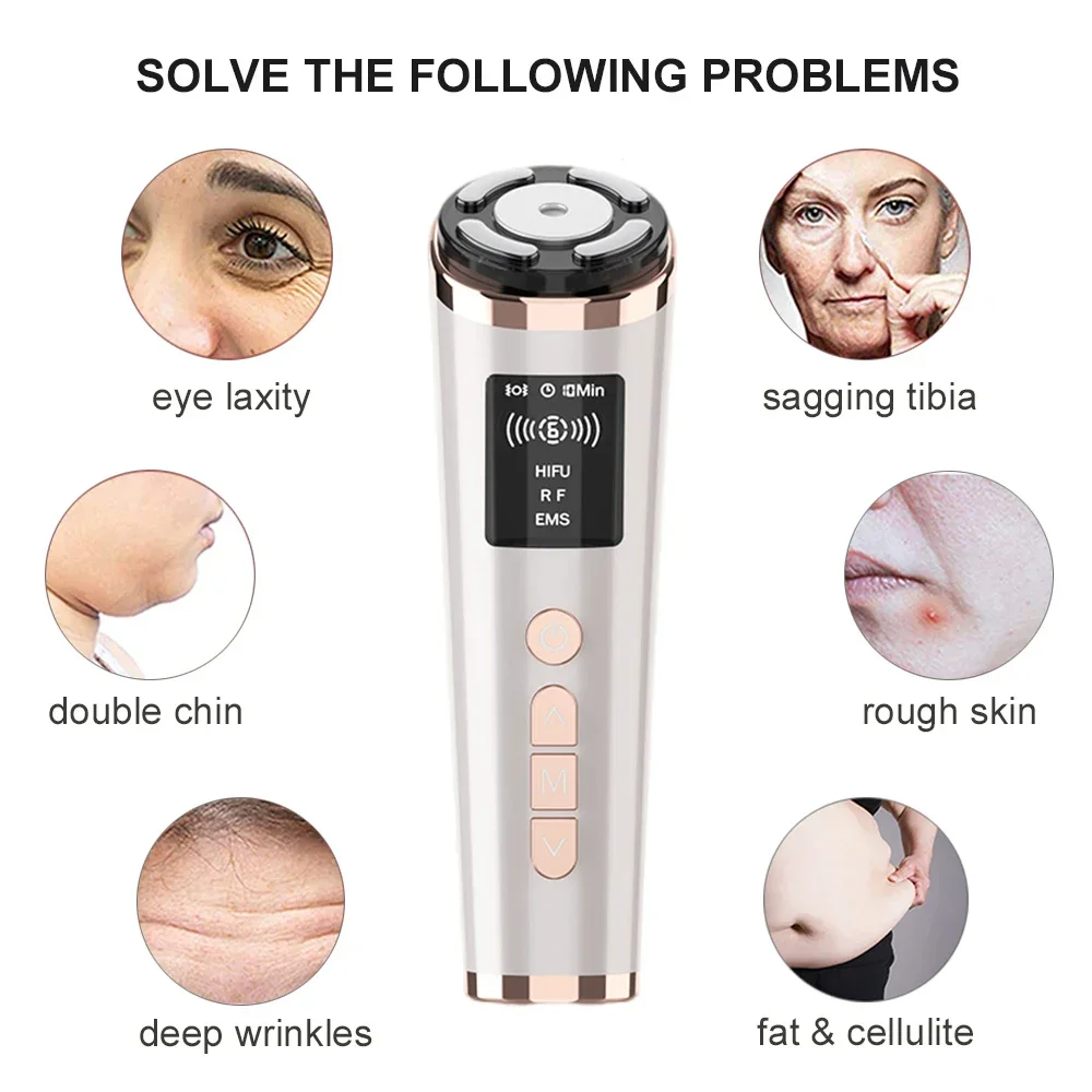 Mini HIFU Machine EMS RF Ultrasonic Vibration Slimming Massager for Firming Skin Care Anti Wrinkle Professional Antiaging Beauty