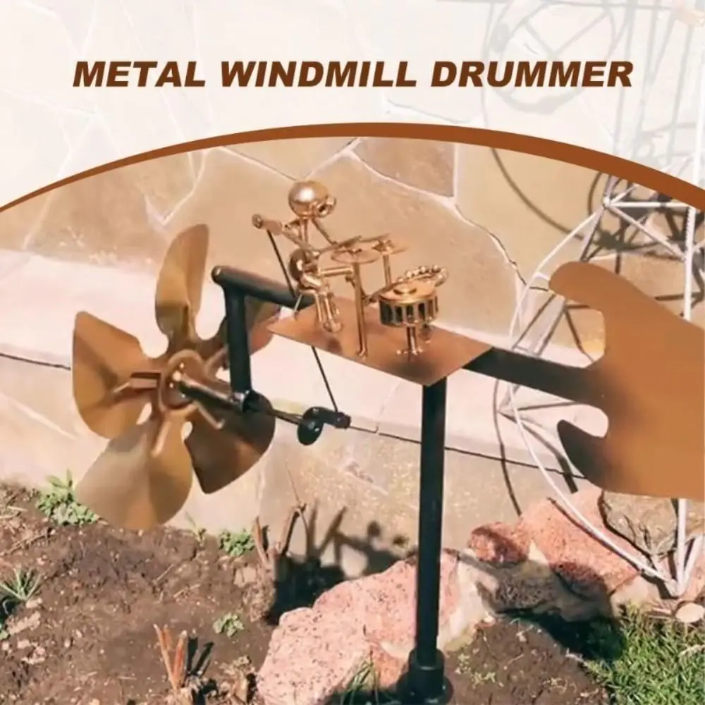 Metal Drummer Windmill Garden Decoration Percussionist Music Statues Yard Ornament Handmade Metal Drummer Windmill view 3