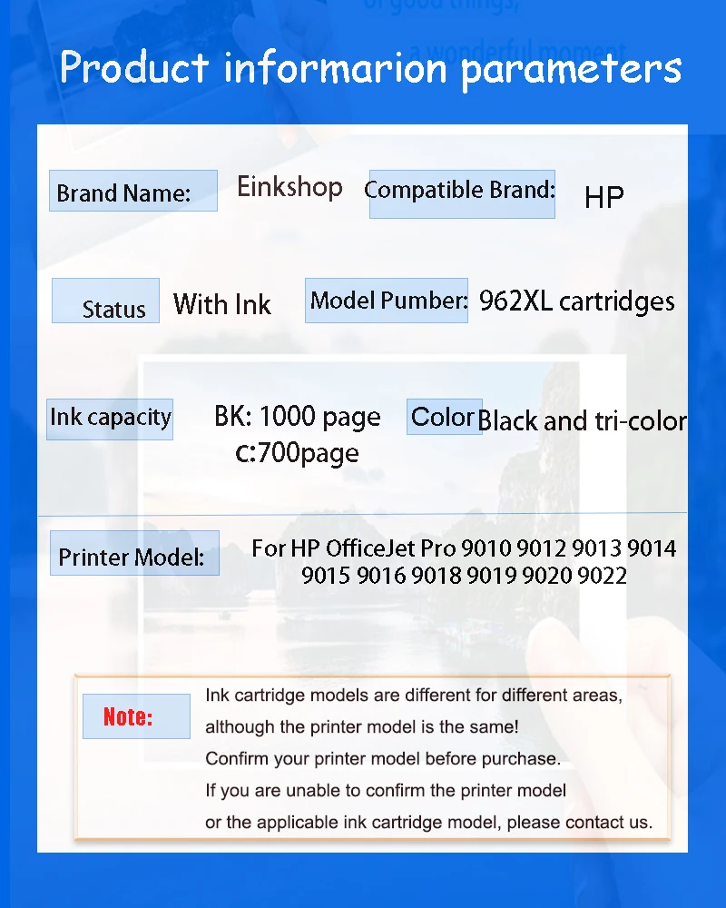 einkshop For HP 962XL 966XL Compatible Ink Cartridge For HP OfficeJet Pro 9010 9012 9013 9014 9015 9016 9018 9019 9020 9022