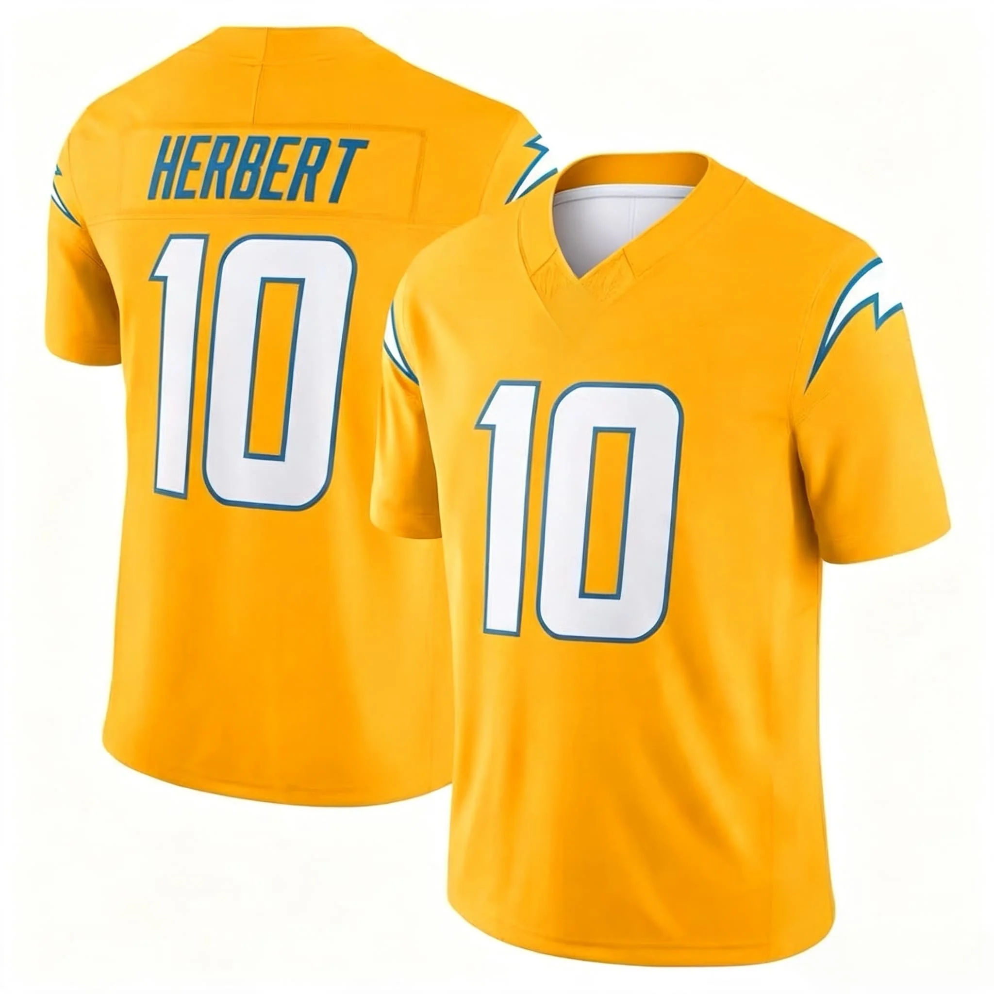 Herren # 10 Justin Herbert Hellblaues Limited Edition Kurzarm American Football Trikot Rugby Sportuniform für Fans und Familien – Detail 6