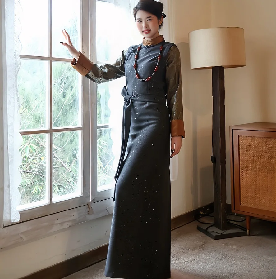 Nepal Trend Spring Tibetan Woman Clothing Bhutan Sikkim Autumn Traditional Dress Chinoise Tibet Garment Ethnic Gown Robe TP076