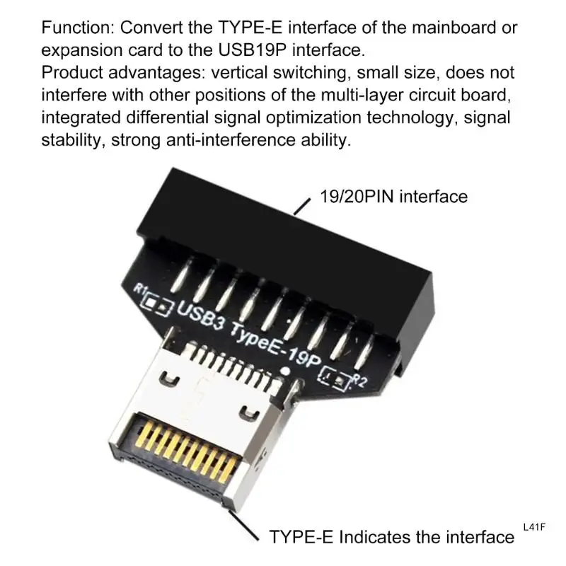 محول USB 3.2 TypeE إلى USB 20Pin 19pin مع محول رأس عمودي