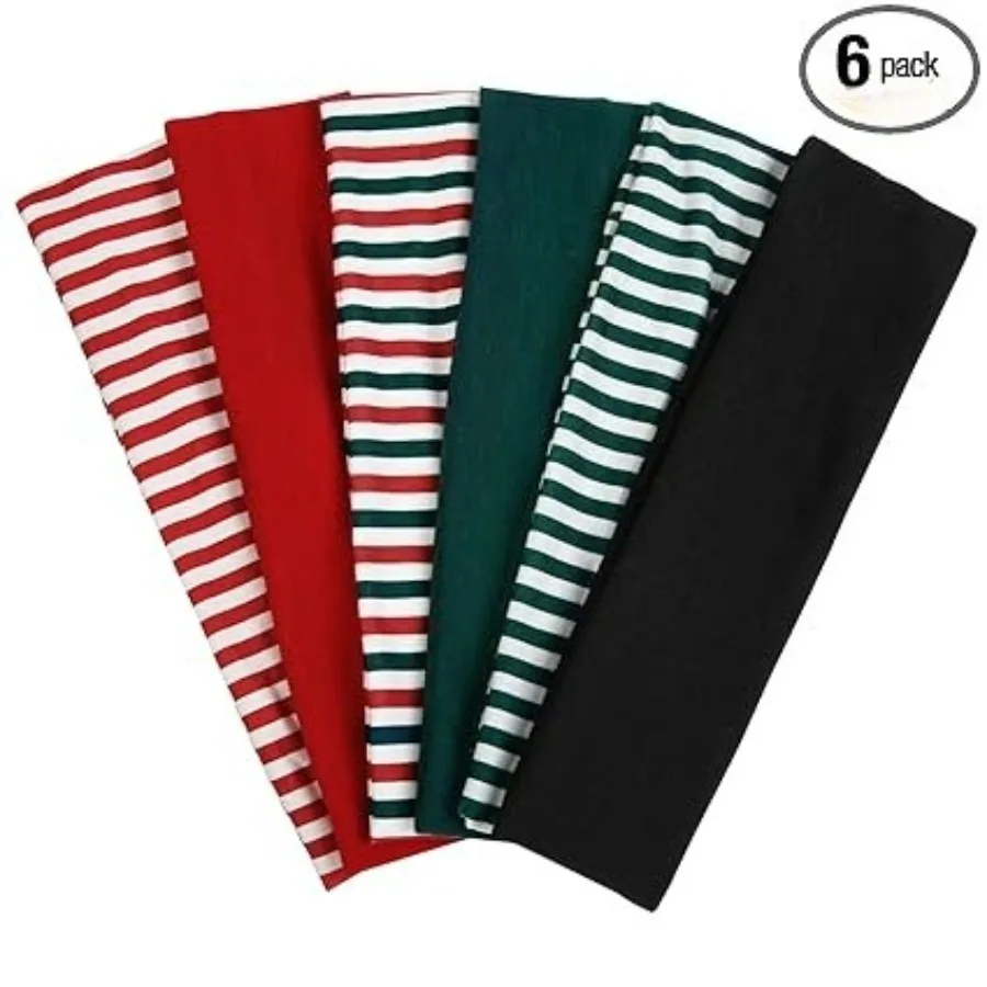 Headbands for Women Short Hair Striped Headbands Non Slip Elastic Sweat Hairbands Soft Fabric Hairbands Workout Yoga Running Sport Hair Accessories, Headbands Color-Xmas Set 3