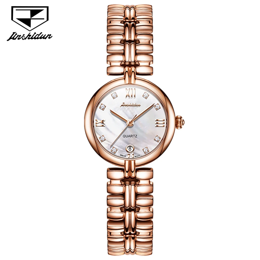 

JSDUN 8987, кварцевые модные часы, подарок, круглый циферблат, ремешок для часов из нержавеющей стали, наручные часы с календарем