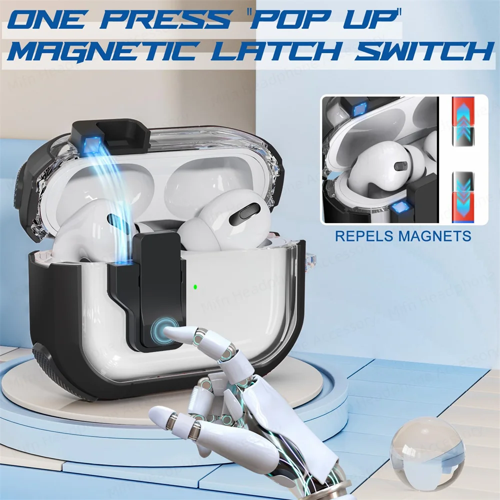 에어팟 프로 케이스 스위치 투명 헤드폰 케이스, 에어팟 프로 2 세대, 1 세대, 2023 2022/2019 용, 키체인 포함, 신제품