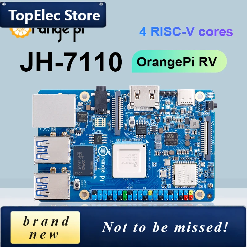 TopElec Orange Pi RV 4G Ram RISC-V DDR4 Mini PC Quad-core Processor JH7110 Single Board Computer WiFi+BT5.0 M2 PCIE SSD Run Debi