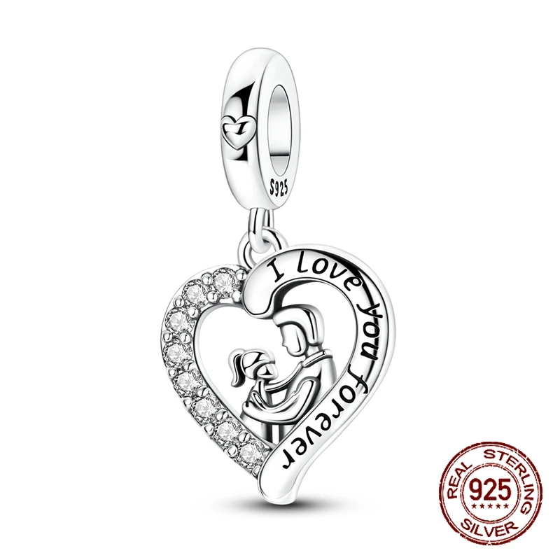 

925 Sterling Silver I Love You Forever Father-Daughter Pendant Fit Original Charm Bracelet Women DIY Jewelry Gift