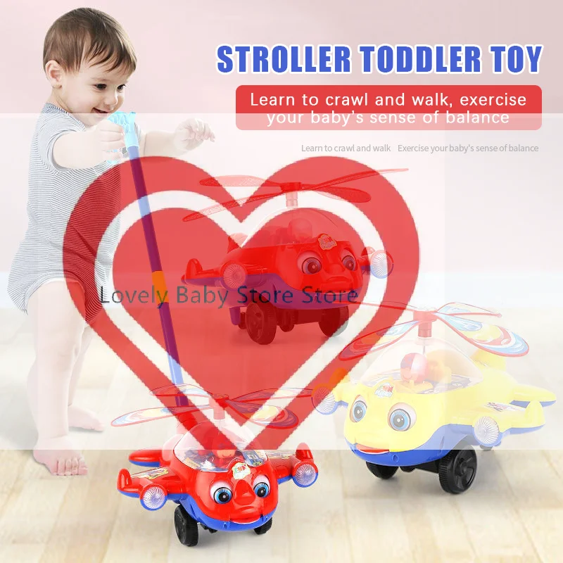 Airplane Baby Push Walker Toy Hand Push Learning Walking Toy With Rotating Propeller For Toddler Balance Training Indoor Play