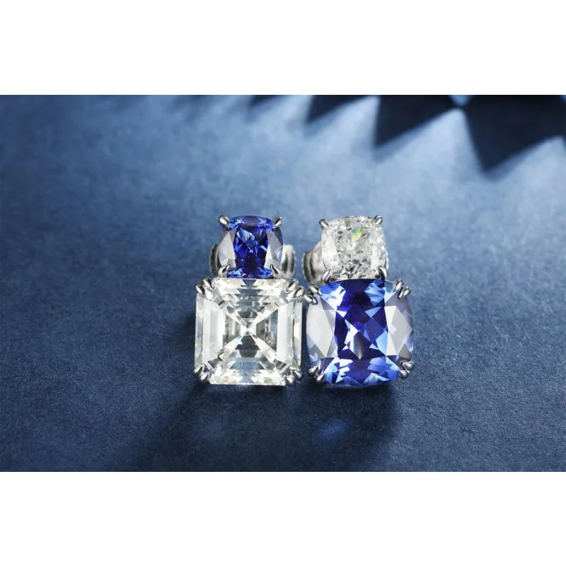 Ruihe New 925 Silver Earring 11.48ct Lab Grown sapphire with 18.725ct moissanite Gemstone Ladies Fashion Jewelry Wholesale