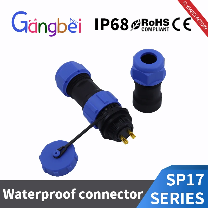 Gangbei Waterproof connector SP17 SP16 IP68 cable connector plug & socket Male and Female 2, 3, 4, 5, 7, 9, 10 Pin Docking