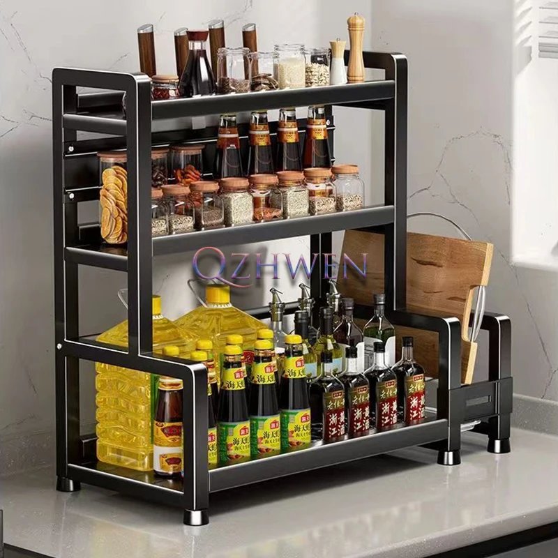 30cm Kitchen Storage Rack Floor Multifunctional Knife Condiment Shelf Household Large Capacity Multi-layer Shelf with Hook