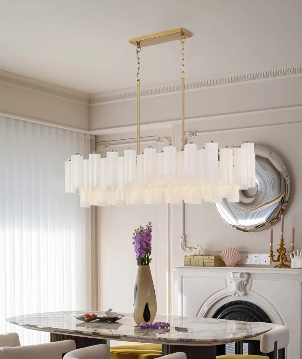Long Murano Glass Chandelier for Dining Room Rectangle Pendant Light Fixtures for Kitchen Glass Crystal Ceiling Chandelier