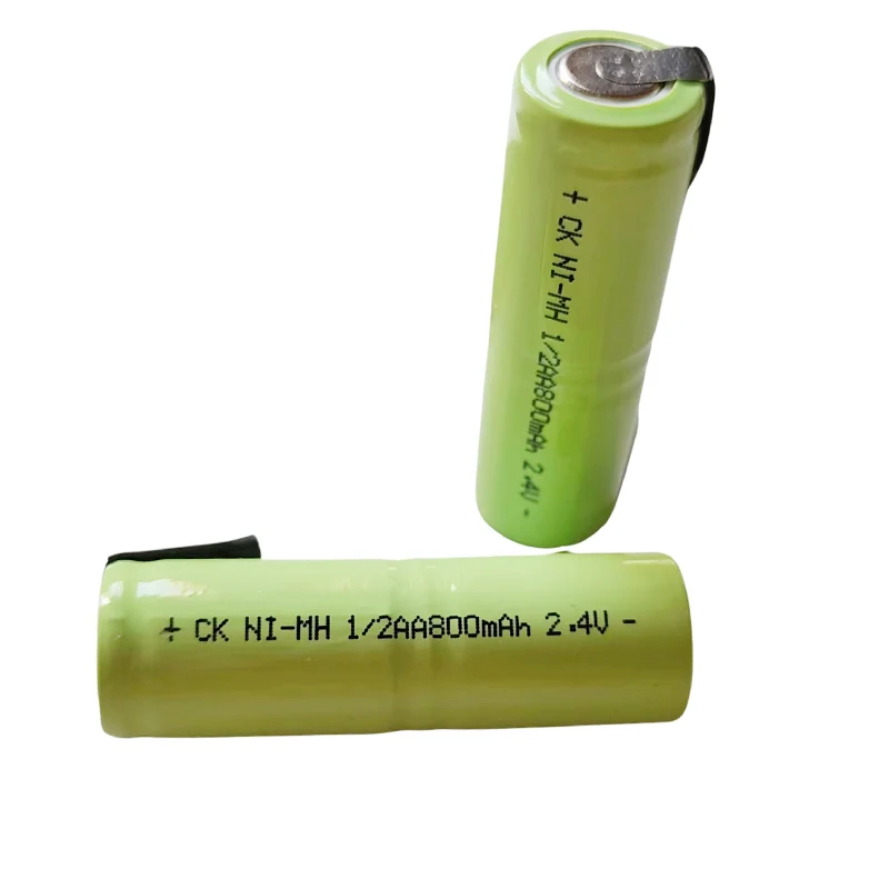 800mah 2.4V 1/2AA Ni-MH Rechargeable Battery 1/2 AA nimh cell with Welding Tabs for Electric Shaver Razor Toothbrush